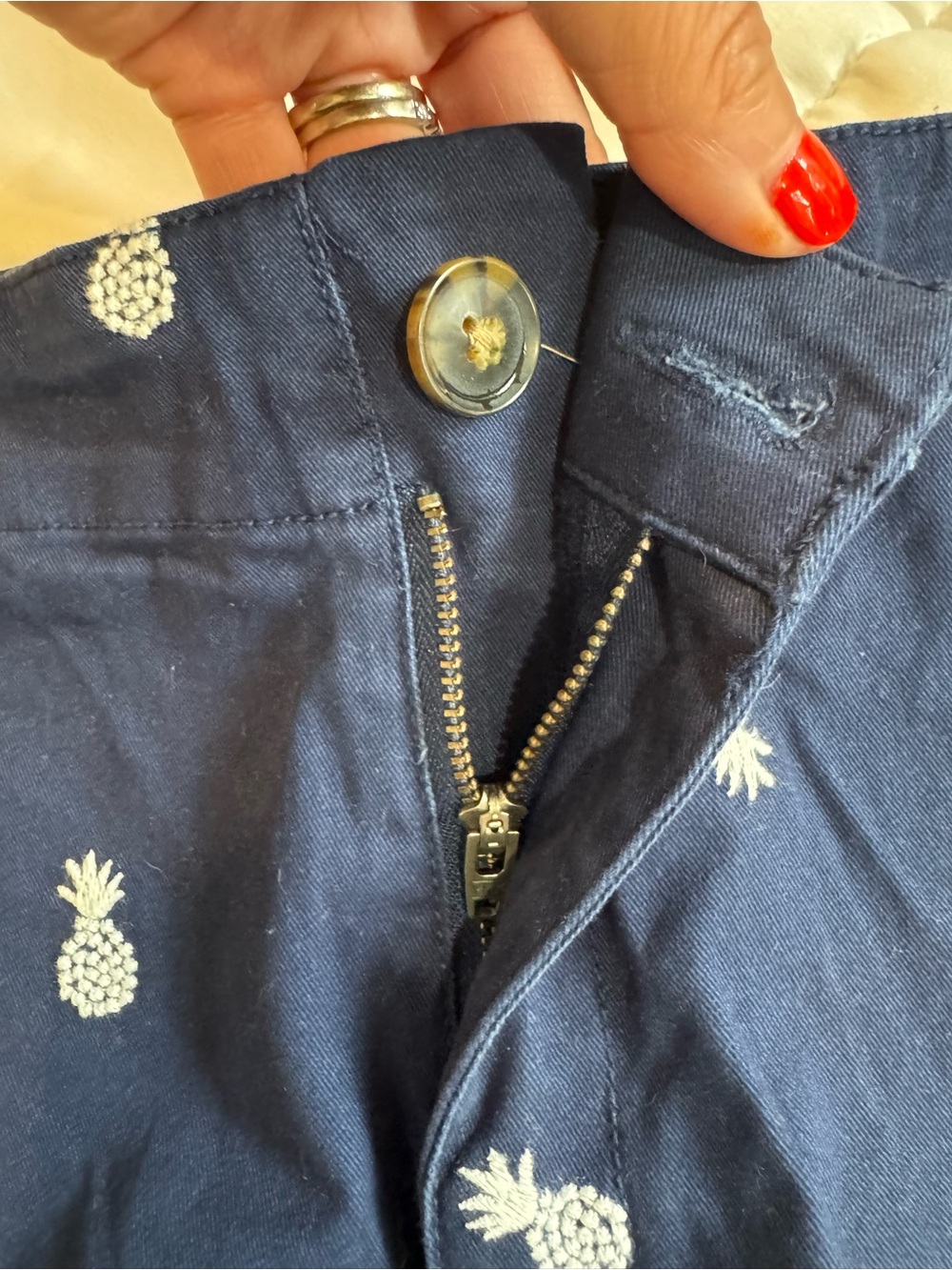 LOFT Navy Pineapple Embroidered Flat Front Shorts - Picture 4 of 4